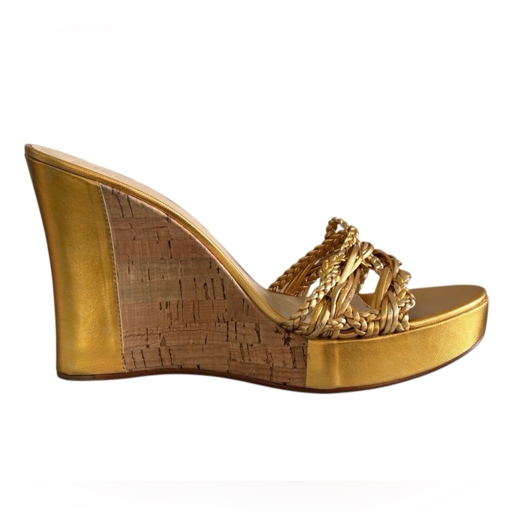 Anne Klein New York Cork and Gold Braided Women's Sandals Sz 10